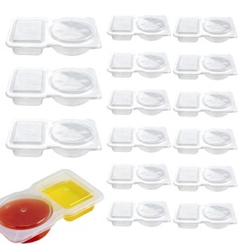 BELEFU 15 Pieces Double Compartment Condiment Container with Lids, 4.4 Oz Plastic 2 Compartment Snack Containers, Double Sided Sauce Snack Pack Containers for to-Go Sampling Travel Dressing Food