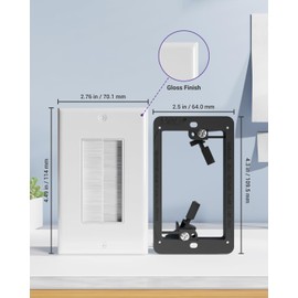 VCE Brush Wall Plate Cable Pass Through with Bracket, Decorator Cover for Low Voltage Cables - White, 2-Pack
