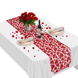 Valentines Day Table Runners Red Table Runner Valentines Day Decorations Romantic Valentine Heart Lace Table Runner for Anniversary Wedding Party Home Kitchen Dining Table Decoration 13 x 72 Inch