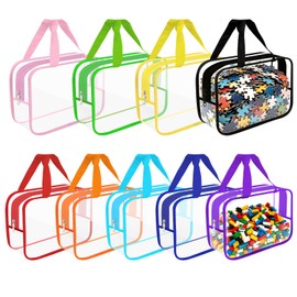 9 Packs Extra Large Toy Storage Bags with Labels, Reusable Clear PVC Board Game Storage, Toy Organizers and Travel Storage Bags with Zipper for Building Blocks, Puzzle, and Kids Books (Clolorful)