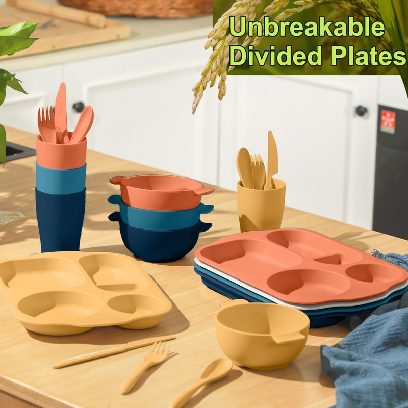 24 Pcs Wheat Straw Dinnerware Cutlery Set for Aldult Including