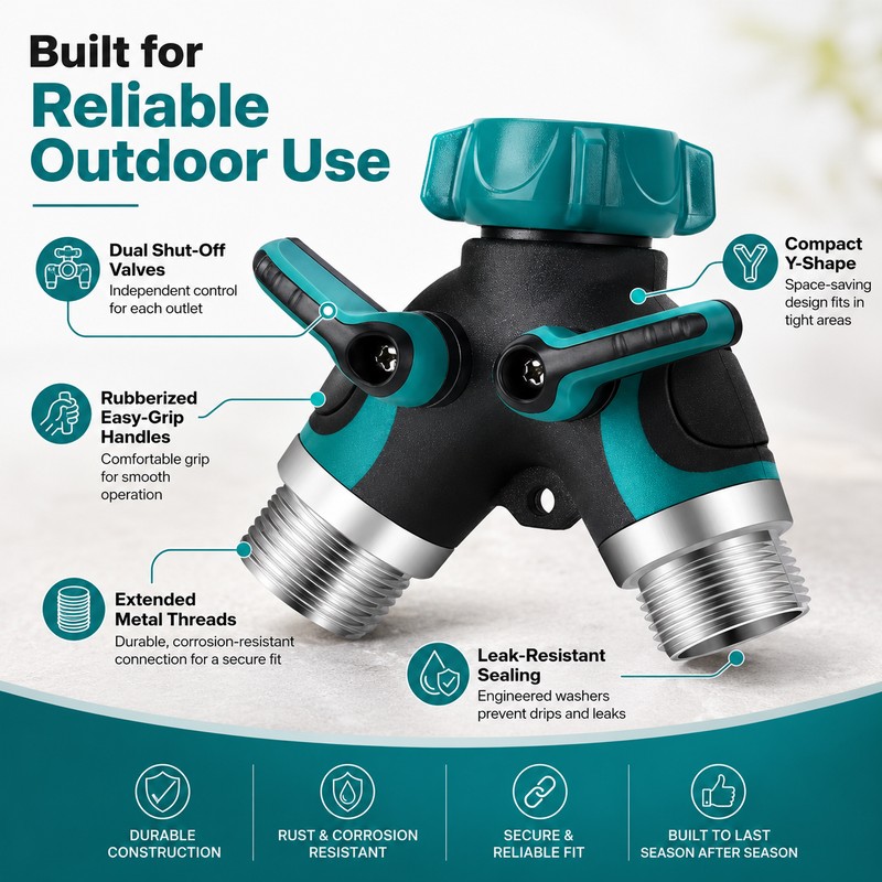 2-Way Garden Hose Splitter for Outdoor Faucets – Leak-Resistant Dual