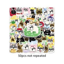 TUIOBUN 50PCS Cute French Bulldog Stickers for Skateboard,Scrapbook,Laptop,Notebook Bike,Luggage,Water Bottle,Cartoon Animal Waterproof Vinyl Decals,Girls Adults Sticker,Dog Aesthetic Graffiti Decals
