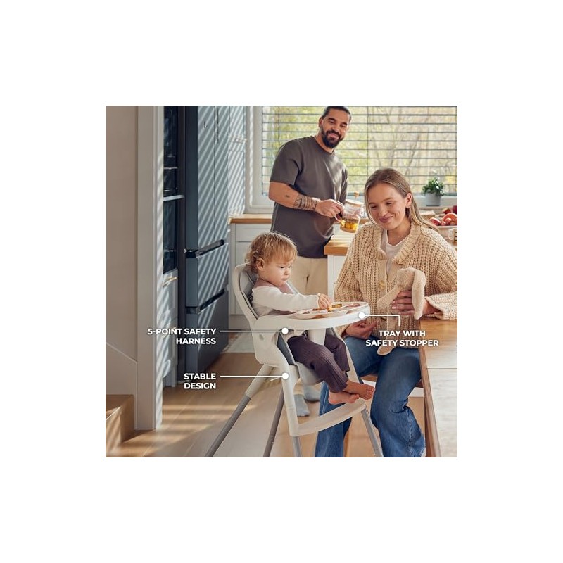 Kinderkraft DINNLY, Foldable highchair, Easy Tool-Free Setup, Comfortable Easy-Clean Insert,