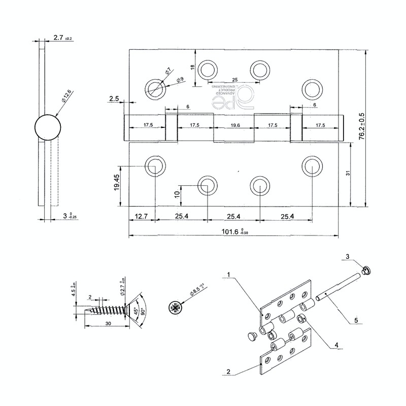 Door Hinges 4" 102mm Ball Bearing 1 Pair Pack [2