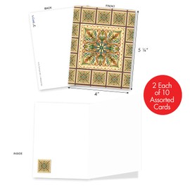 The Best Card Company Tiled Patterns - 20 Assorted Boxed All Occasions Note Cards with Envelopes (4 x 5.12 Inch) - AM8865OCB-B2x10