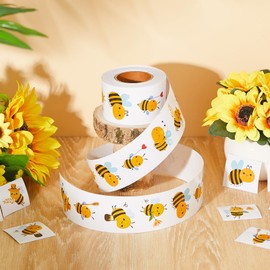 Dzxin Bee Stickers, 1 Roll Cute Yellow Bumble Honey Bee Stickers, Round Bee Label Stickers for Birthday Baby Shower Teacher Reward Decoration,500 Pcs Each Roll(Bee)