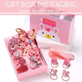 Sunwuun 36pcs Hair Clips Set for Little Girls Hair Accessories Cute Baby Hair Clips Mini Elastic Hair Bands Hair Bows with Alligator Clips Perfect Gifts for Little Girl（Gift box)