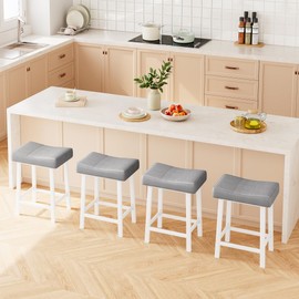 GarveeHome Counter Height Bar Stools Set of 4, 24 Inch Barstools for Kitchen Island Counter, Upholstered Padded Barstools with Curved Surface, Easy Assembly, Grey