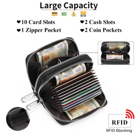 GOIACII Credit Card Holder Wallets for Women RFID Blocking Small Genuine Leather Card Case Wallet Double Zipper Accordion Wallets