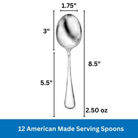 Serving Spoon Made in USA Set of 12 18/10 Stainless Steel Flatware Mirror Finish Dishwasher Safe TAA HubZone and Buy American Compliant Annapolis Silverware Made by Sherrill Manufacturing