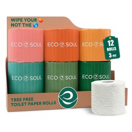 Eco Soul Premium Bamboo Toilet Paper 3 Ply | 12 Mega Rolls | 300 Sheets Each | FSC Certified Hypoallergenic, Textured & Skin-Friendly Septic-Safe Soft Bathroom Tissue Eco-Friendly Chemical & Dye Free