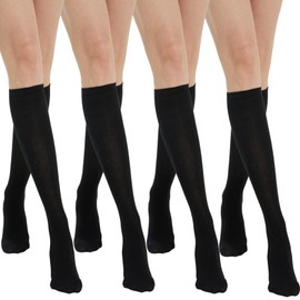 BABAHU Women's Cotton Knee High Socks,Casual Solid Knit Knee Fashion Socks 4 Pairs