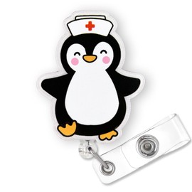Cute Penguin Badge Reel Retractable for Nurse Nursing Student RN MA CNA LPN & Medical Worker, Funny Pediatric Nurse Gifts, Penguin Lovers ID Badge Holder with Alligator Clip & 24” Durable Nylon Cord