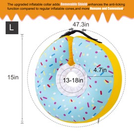 Dog Cone Collar Inflatable Donut for Large Medium Small Dogs, Soft Waterproof Dog Cone Alternative After Surgery Prevents Licking Wounds Easy Clean (Blue, L (Neck 13.5"-18"))