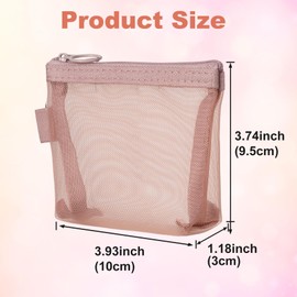 BEIQIYA 3pcs Mini Mesh Makeup Bags, Small Zipper Mesh Makeup Bags, Portable Cosmetic Pouch for Woman Purse Lipstick Keys Essentials Items Earphone Bank Cards- Pink & Purple & Green