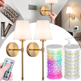 Vimhou Battery Operated Wall Sconce: Peel and Stick Adhesives Stick On Non Drill Wall Light Easy to Install, Rechargeable Wireless Wall Lamp with Battery Corn Bulb for Bedroom Living Room Wall Decor