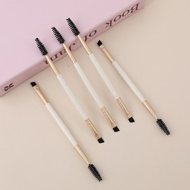 Portable Mini Brush, New Beauty Makeup Golden Double-Sided Eyebrow & Diagonal Eyelash Brush, 2-in-1, 1 Pack Gold 15ea