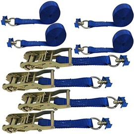 4 Pack of 1in Ratchet Straps with L-Track Fittings (12ft, Blue)