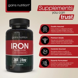 GN Iron Bisglycinate | 365 High Strength Iron Tablets (Ferrous Bisglycinate) - 14mg Iron per Serving | Iron Supplements for Women & Men | Non-GMO, Gluten & Allergen Free | Made in The UK