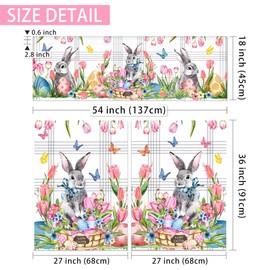 Easter Kitchen Curtains 3 Piece Set Easter Decor, Kitchen Easter Decoration for the Home Indoor, Bunny Farmhouse Kitchen Curtain and Valances Set 24'' Tulip Short Window Curtain over Sink Window Decor