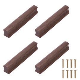 NAKUPENDA 4Pcs Wooden Drawer Handles Cupboard Cabinet Pulls Rectangle Wood Hardware Handles Pulls for Furniture Dresser Wardrobes (Black Walnut, 96mm Hole Spacing)