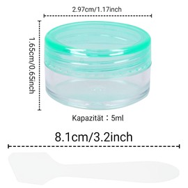 Pack of 8 Small Containers 5 ml with Lids Plastic Cream Jars for Filling Empty Cosmetic Jars with 2 Mini Spatulas Cream Jars Travel Potty Container Set for Lip Balm, Lotion, Cream (Green)