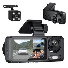 DOKYW Dashcam para Auto de 3 Canales，HD 1080P Cámara Carro Delantera Trasera Interior sin Tarjeta SD, Camara Automovil con Súper Visión Nocturna, IPS 2.0'', Ángulo Ancho 120°, Grabación en Bucle