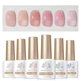 BORN PRETTY Gel Nail Nude Pink Set of 6 Colors Transparent Transparent Color Gel UV LED Compatible Salon Nail Self Nail Art