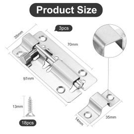 HonGien 3 x Door Lock Bolt Heavy Stainless Steel Door Security Bolt with Screw for Bathrooms, Bedrooms, Toilets, Gardens, Sheds, Shower Rooms, 97 mm, Silver (4 Inches)