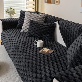 tianxinbaobei Rabbit Plush Sofa Cover,Non-Slip Faux Fur Couch Cover,Warm Sofa Cover Fuzzy Furry Sofa Slipcover Furniture Protector（Black 36"x36"Armchair Sofa Cover）