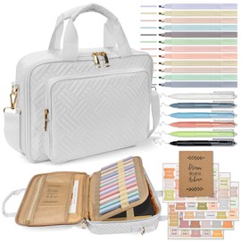 Wasachi Bible Cover for Women & Bible Case Spacious Bible Bags for Women with Adjustable Shoulder Strap Bible Study Organizer White Bible Carrying Case with Highlighters Set Christian Gifts