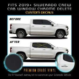 Solutions Fits 19+ Silverado 1500 Crew Cab Overlay Window Chrome Delete Kit - Matte Black