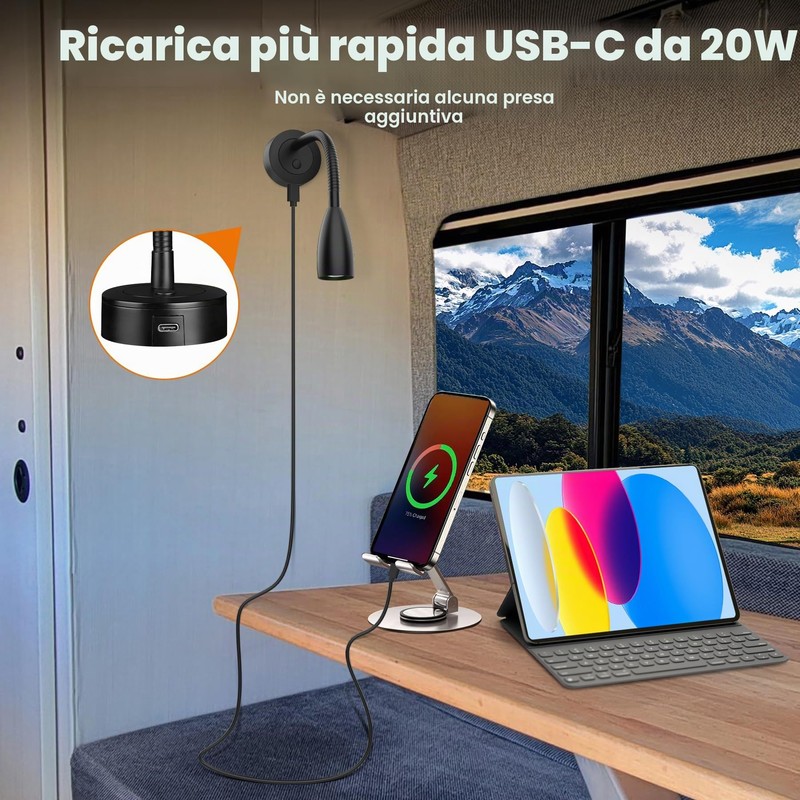 CamperXlite 2 Pezzi Lampada da Lettura LED 12-24V – Flessibile