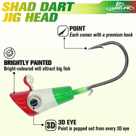 Shad Darts Crappie Jigs Head Bucktail Hair Jig for American Shads Crappie Bass Fishing Lures 1/16oz 1/8oz 1/32oz 1/4oz 25 Pack (Shad Dart Jig Heads, 1/8 oz (3.5g)-25 Pack)