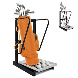 QonicFly Thickened Steel Golf Bag Stand, Golf Bag Rack for Single Bag, Golf Club Holder Stand Holds Clubs and Ball Storage, for Indoor/Home/Office/Simulator/Driving Range