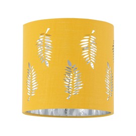Set of 2 Ochre Yellow Table Lamp Shades, Lampshades for Table Lamp or Bedside Light, Fern Leaf Cut Out Design, Diameter 15cm