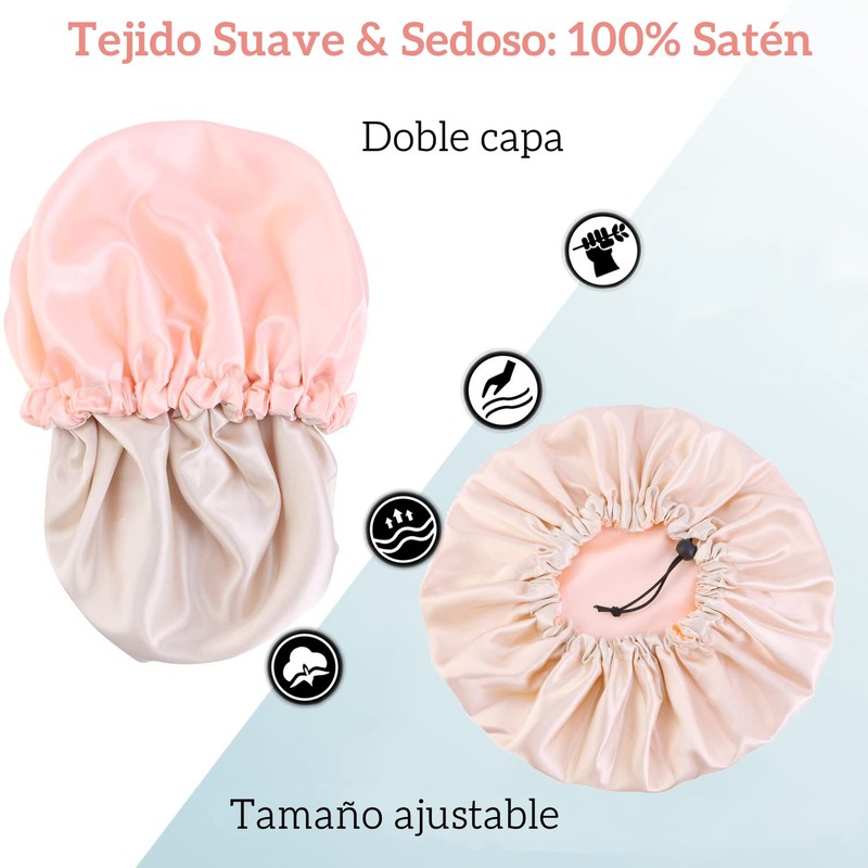 Gorro de Seda para Dormir Ajustable 3 Piezas, Gorro para