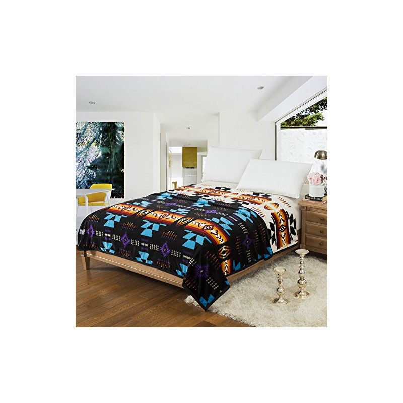 Southwest Design (Navajo Print) King Size Supersoft Reversible Blanket (White)