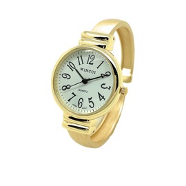 Ladies Metal Bangle Cuff Watch Round Case White Dial Wincci (Gold)
