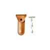 Classic Safety Razor Handle with Brown Leather Travel Case, Chrome-Plated
