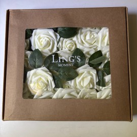 Ling’s moment Ling's Moment Artificial Foam Flowers 25 pcs. Ivory Roses w/Stems & Leaves - New