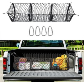 Cargo Net Trunk Bed Organizer,Mesh Storage Net with 4 Metal Hooks,43.3×11.8 inch Heavy Duty Cargo Net for SUV,Car,Toyota,Pickup Truck Bed,Truck Accessories Bed Grocery Holder