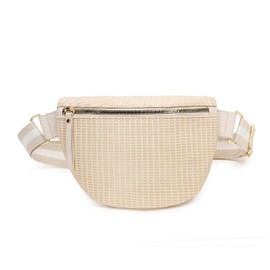 DUBELIE Women Fanny Pack Woven PU Leather Waist Bag Lightweight Sport Outdoor Bag with Adjustable Bag, Khaki, Small, Fashion Stylish Casual