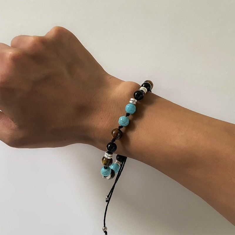 Bemous Boho Turquoise Bracelets for Men Healing Crystal Bracelet Black