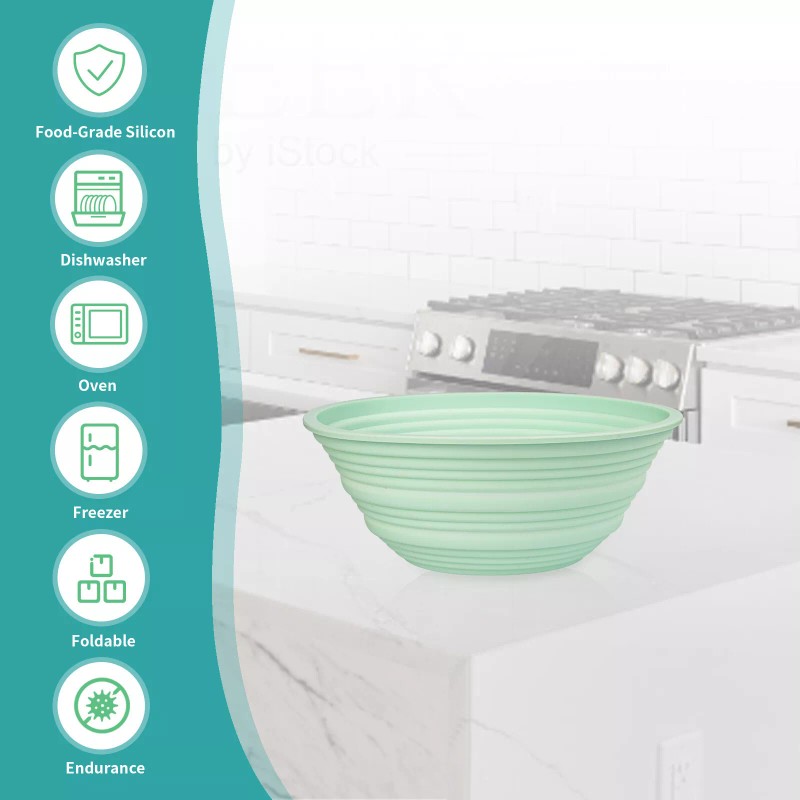 Doe~Dough Non-stick Silicon Bread Proofing Basket, Washable Baking Bowl, Home
