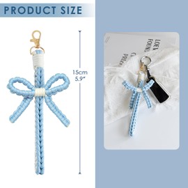 KUDOS Handmade Woven Keychain Wristlet – Stylish Keyring Holder Bracelet Wrist Lanyard for Women(Blue Bow Shape)