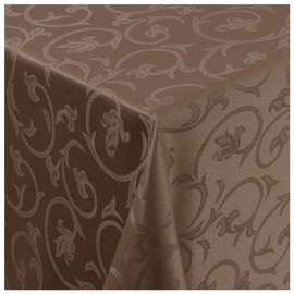 Tablecloth, Damask Fabric, Baroque, Tulips Tablecloth, Ironing Arm, Square, 100 x 100 cm, in Brown, with Stitched Edge, Premium Quality