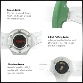 AJP Distributors Universal 14" 350mm 6 Bolts Holes Aluminum Light Weight Steering Wheel Green Wood Grain Chrome Deep Dish 3 Spoke Heavy Duty + Horn Button Replacement JDM VIP Sport