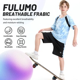 FULUMO Boys Active Shorts Set - Comfortable 2 Piece T-shirt & Mesh Shorts Summer Outfit for Kids (5-14)